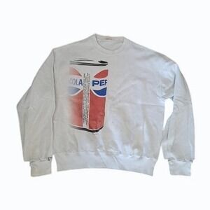 Vintage‎ Rare Pepsi Cola Can Graphic Crewneck Sweatshirt Distressed White Mens